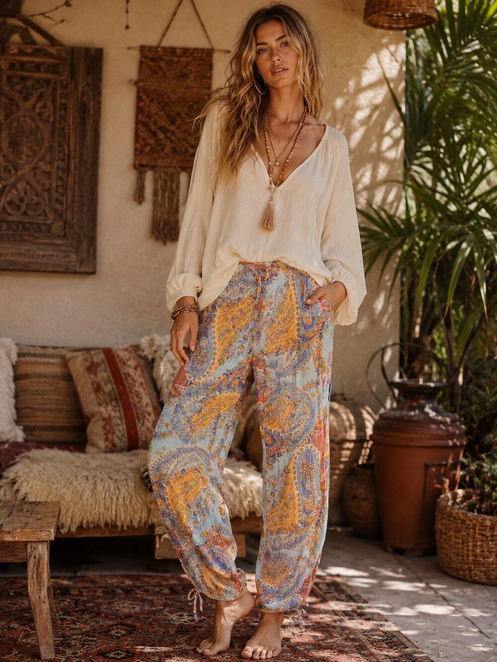Joie Boho Paisley Print Jogger Relaxed Pants Blue Orange Women’s Small
